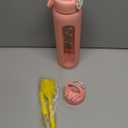 32 oz Glass Water Bottles with 2 Lids-Handle Spout Lid & Straw Lid, 1 Liter Motivational Borosilicate Water Bottle with Time Marker and Silicone Sleeve,Leakproof-Pink-1 Pack