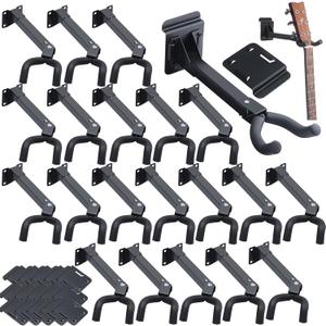 Therwen 20 Pcs Guitar Hanger Wall Mount Guitar Hangers Hooks Holders with Slat Adapter 180 Adjustable Black Hook Stand Wall Mount for Acoustic Electric Bass