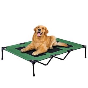 PRAISUN XL Outdoor Dog Bed, Elevated Dog Bed with Durable Oxford Fabric, Textilene Mesh, Metal Frame for Indoors, Outdoors, Lawn, Green