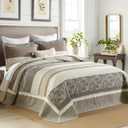 SahSahCasa 120"x120" 100% Cotton Oversized California King Bedspread Coverlet Quilt Set, Cal King Quilted Bedspread Extra Large Quilt, XL Bed Spread Lightweight Comforter, 3pc,Beige/Brown/Gray