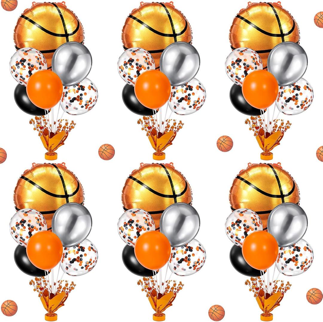 Civaner 6 Sets Basketball Party Balloons Stand Kit with Foil Balloons Sports Themed Table Centerpieces Basketball Senior Night Decorations for Sports Birthday Party Game Baby Shower Decoration (Gold)