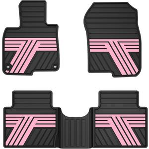 All Weather Rubber Floor Mats for Honda CR-V 2017-2022 (Gasoline & Hybrid) | Custom Fit Heavy Duty Anti-Slip Car Mats for CR-V, 1st & 2nd Row, Black & Pink
