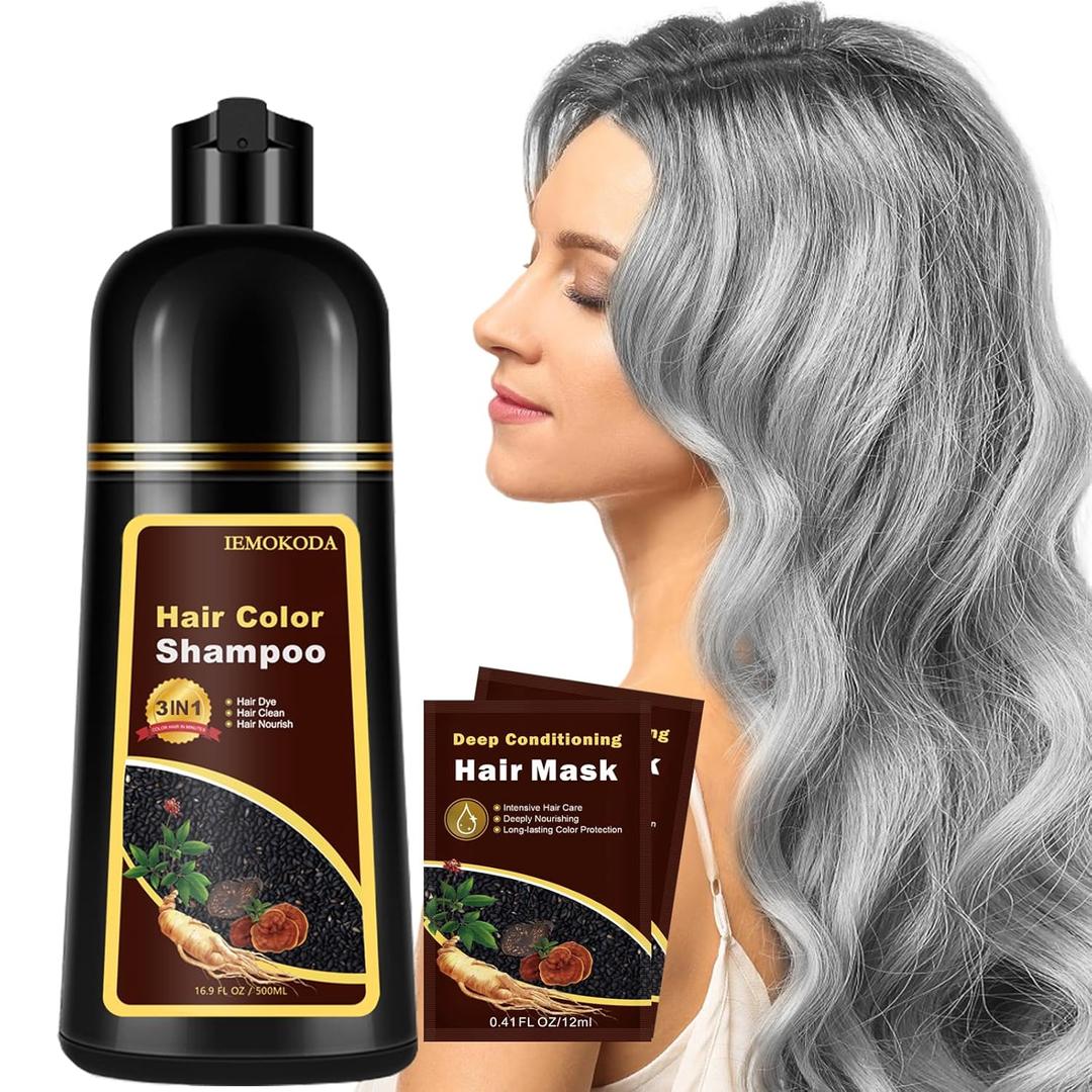 Silver Hair Dye, Instant Hair Dye Shampoo 3 in 1, Hair Color Dye for Men Women, Easy to Use, Shampoo Para Canas Long Lasting Effect for All Hair Types 16.9 Fl Oz (Silver Gray)