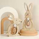 2Pcs Easter Decorations for The Home Farmhouse Rustic Wooden Bunny with Egg Tiered Tray Happy Spring Decoration for Indoor Home Party Tabletop Decoration Easter Gifts for Kids
