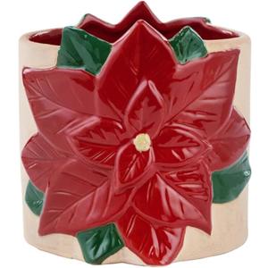 Napco Wrapped Poinsettia - 5 x 4.75 Inch Red Ceramic Standing Planter Pot