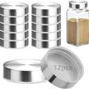 12Pcs 304 Stainless steel Jar Lids for 4 oz and 6 oz Square Spice Jars Reusable Can Airtight Spice Storage Canning Lids for Nice Sealing Kitchen (12)