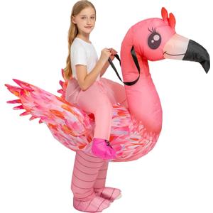 tasanor Inflatable Costumes for Kids,Blow Up Ride On Flamingo Suit,Halloween Costumes for Girls/Boys (Pink)