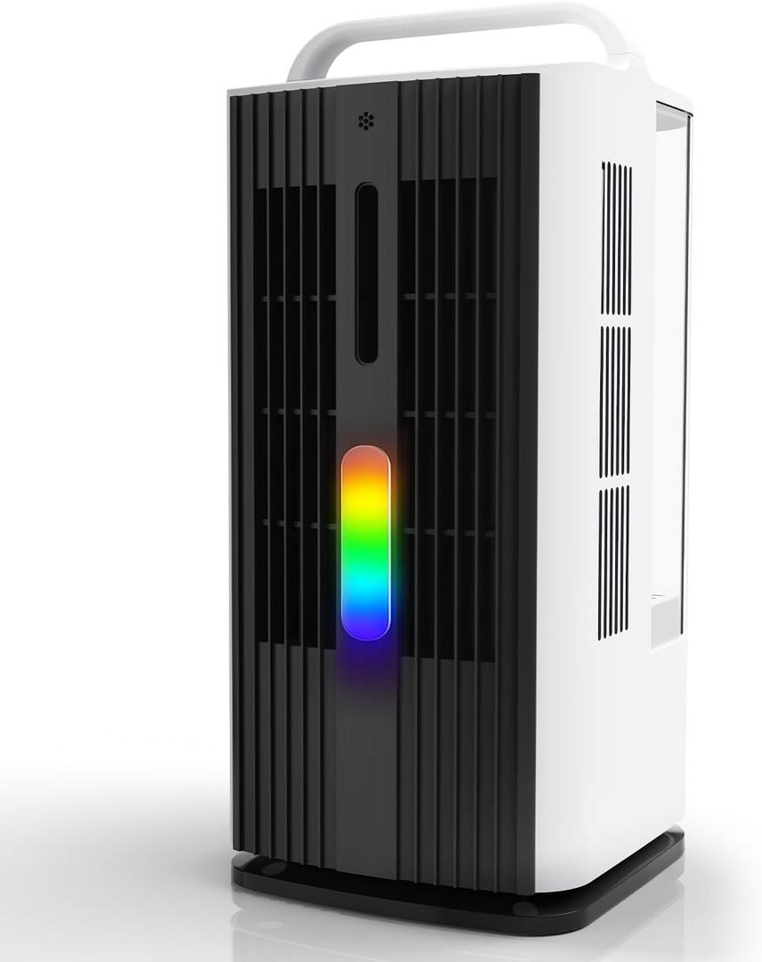Portable Air Conditioners w/Remote,1.7L Desktop Mini Air Conditioner w/7 Color LED Lights, 120 Oscillating Evaporative Air Cooler w/3 Speeds & 7H Timer for Bedroom, Office Indoor Use (F05 Black & White)