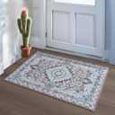 Foxmas Small Rugs for Entryway 2x3 Feet, Non-Slip Doormat Indoor Entrance Vintage Washable Area Rug, Low Pile Throw Rugs for Entryway Bedroom Kitchen Living Room, Brown