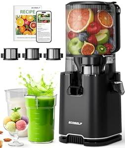 ECOSELF Cold Press Juicer with 3 Filters (For Juice/ Sorbet/ Nut Milk), Juicer Machines With 6.0" Wide Mouth Hopper, Self Feeding & Hands-Free Design, Upgraded Motor, Juicer for Family Gathering Party