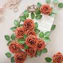 Ling's moment Fall Artificial Flowers 25Pcs Burnt Orange Roses Decor w/Stems,3" DIY Foam Floral for Wedding Bouquet/Centerpieces, Outdoors Party Backdrop, Room/Table, and Garden/Pot Decor