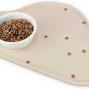 Ptlom Silicone Pet Placemat for Dogs and Cats, Non-Slip Waterproof Dog Feeding Bowl Mats for Food and Water, Small Medium Large Pet Puppy Tray Mat Prevent Residues from Spilling onto The Floor, Beige (18.8"L x 11.7"W)