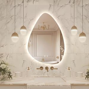 Niccy Irregular LED Bathroom Mirror, 20"x28" Asymmetrical Backlit Vanity Wall Mirrors, Frameless Lighted Mirrors for Bedroom, Living Room, Modern Smart-Mirror with Anti-Fog, Dimmable, Memory Function
