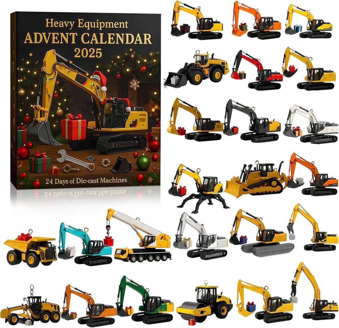 Heavy Equipment Advent Calendar 2025, 24 Days Mini Die-Cast Construction Models, Christmas Countdown with Excavator, Surprise Gift for Collectors & Builders Christmas for Boys Girls