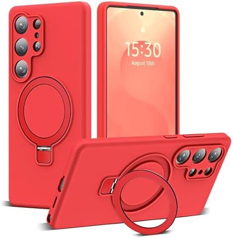 SKYLMW for Samsung Galaxy S25 Ultra Case with Magnetic Invisible Stand [Compatible with Mag-Safe] Military Drop Tested [Full Camera Protection] Silicone S25 Ultra Case for Women Men 6.9'', Red