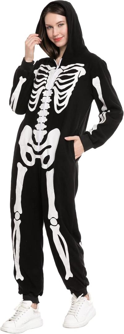 Spooktacular Creations Skeleton Adults Family Matching Pajama Jumpsuit for Women Halloween DressUp Party Themed Party Cosplay, XL