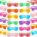 Matcheck 24 Neon Colors Sunglasses Mirrored Lens Bulk Glasses Retro Classic Party Favors Birthday Pool Unisex Adult
