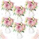 Domensi 6 Sets Wedding Floral Centerpiece for Table Decor, Artificial Peonies Silk Flowers Bouquet with Flower Foam and Metal Vase Faux Floral Arrangement for Bridal Shower Tea Party (Blush Pink) 