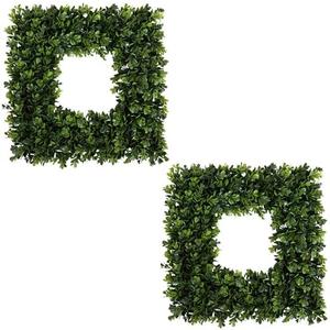 Pure Garden Set of 2 Wreaths - 16.5-Inch Square Artificial Boxwood Spring, Summer, Winter, or Fall Wreaths - Outdoor/Indoor Decor for Front Door