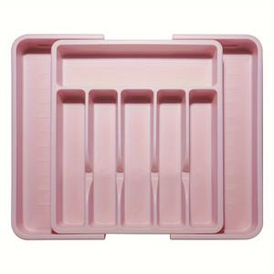 Expandable Cutlery Organizer for Drawer or Kitchen Cupboard - Cutlery Tray 6 Compartments BPA Free Plastic - Drawer Organizer for Kitchen, Bathroom or Office - Light Pink