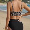 Amy Babe Women's High Waisted Bikini Sets Push Up Twist Front Spaghetti Straps Ruched Two Piece Swimsuit Bathing Suit (Black, S)