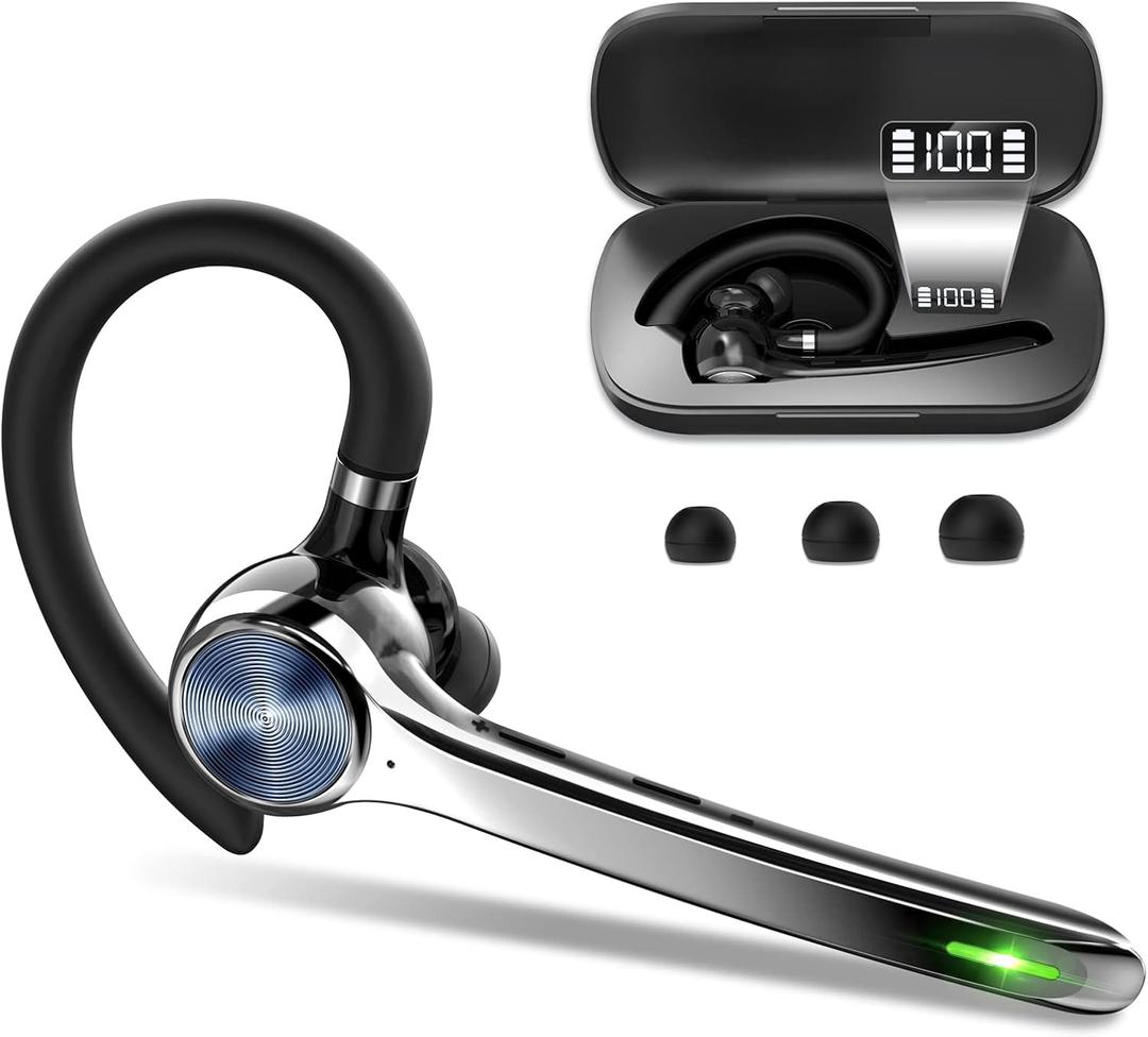 HEIBAS Bluetooth Headset Wireless Bluetooth Earpiece, with 500mAh Charging Case 72 Hours Talking Time Built-in Microphone for iOS Android Cell Phone, V5.1 Hand-Free Headphones for Trucker, Office