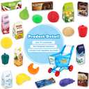 deAO Kids Shopping Cart Trolley for Groceries Toddlers 65 Food Fruit Vegetables Pretend Play Food Role Play Educational Toy Play Kitchen Toys Store Playset (Blue)