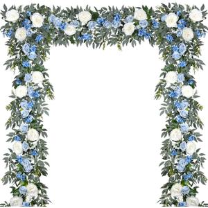 DearHouse 2Pack Artificial Peony Flower Garland - 6ft/Strand Silk Peony Flower Greenery Garland with Fake Willow Leaves for Wedding Ceremony Backdrop Party Table Centerpieces Decor (Blue)
