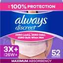 Always Discreet Reimagined Adult Diapers for Women, Maximum Absorbency Incontinence and Postpartum Underwear Size 3X+, Up to 100% Leak Free Bladder Leak Protection, 52 Count