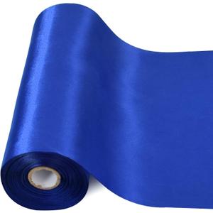 TONIFUL 8 Inch x 22yd Extra Wide Large Royal Blue Satin Ribbon Solid Fabric Ribbons for Door Tree Home Outside Bows Decor Cutting Ceremony Kit Grand Opening Chair Sashes Crafts Wedding Car Decoration
