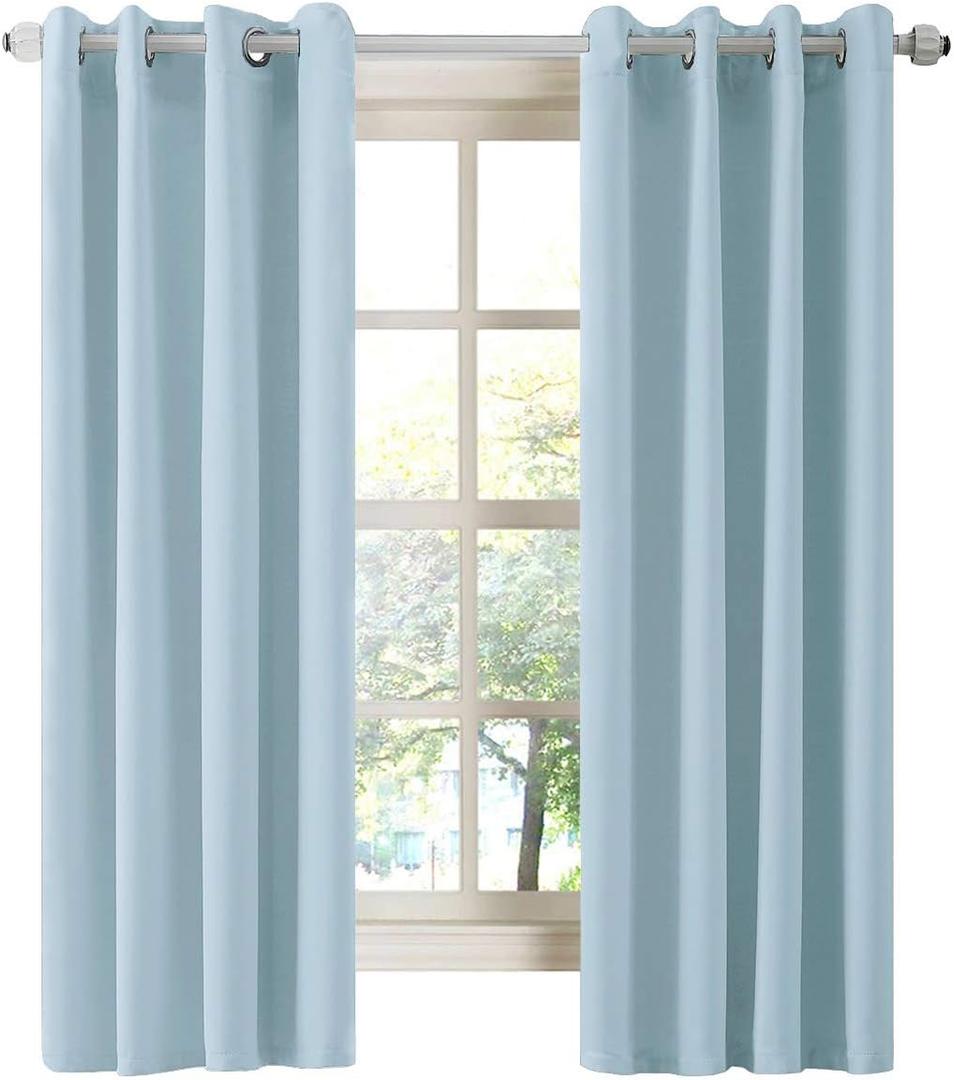 LA PALMA Thermal Insulated Blackout Darkening Grommet Living Room Curtains Window Drapes for Bedroom Pack of 2 Panels (Baby Blue), 52"W x 63"L