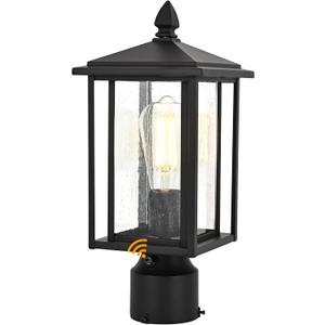 Outdoor Dusk to Dawn Post Light Fixture with Glass, Aluminum Light Post Lamps for Patio, Yard, Garden, Porch