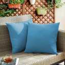 puredown Outdoor Waterproof Throw Pillows, 18 x 18 Inch Feathers and Down Filled Decorative Square Pillows for Garden Patio Bench, Pack of 2, Blue