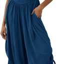 Fisoew Womens Casual Jumpsuits Summer Halter Straps Sleeveless Overalls Ruched Barrel Wide Leg Side-Cinch Long Pant Rompers, X