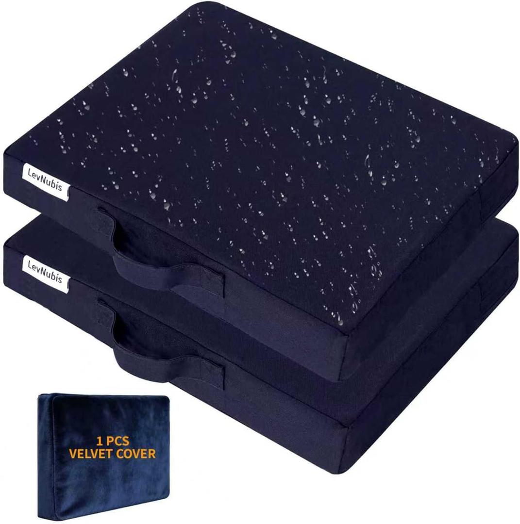 2-Pack Portable Stadium Seat Cushions with Handle,2.2" Thick Bleacher Cushions for Adults,900D Waterproof Oxford Seat Cushion ,Bleacher Pad for Sports Events Office Beaches (Navy&1 Velvet Cover)