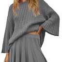 Yanekop Womens 2 Piece Sweater Skirt Set Loose Matching Lounge Sets Comfy Pajamas Set Long Sleeve Top and Skirt Sets (Medium, Grey)