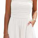 BTFBM Summer Womens Romper 2025 Strapless Tube Top Beach Vacation Clothes Ruffle Boho Loose Shorts Jumpsuits Pockets. M