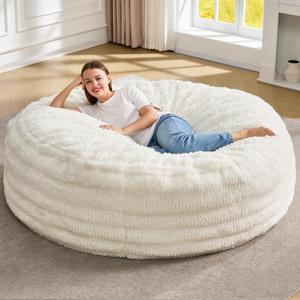 Hobestluk Bean Bag Chairs Beanbag Chair with Filler Adult Bean Bags with Fluffy Ripple Cover, Giant Bean Bag Chairs for Adults (White, 5FT - 50" x 50" x 24")