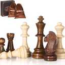 Vamslove Wooden Heavy Weighted Chess Pieces Only-3.8'' King-Extra 2 Queens-34 Wood Tournament Chessmen for Chess Set,Velvet Storage Bags Included