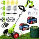 Electric Weed Wacker Cordless, with 2×4.0Ah Batteries, 3-in-1 Cordless Brush Cutter, Lightweight Weed Cordless Eater Battery Powered, Stringless Grass Trimmer, 32-Piece Multi-Blade Kit (Green)