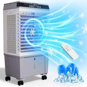 Uthfy Swamp Cooler Air Conditioner, Evaporative Air Cooler with 5.3 Gallon Water Tank, 4 Ice Box, Remote, 12H Timer, 120Oscillation, Portable Cooling Fan with 3 Speeds for Bedroom Home Office, Model: JH-310Y