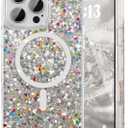 UEEBAI Glitter Case Magnetic for iPhone 16 Pro Max Case, Luxury Shiny Bling Sparkly Phone Cover Compatible with MagSafe, Wireless Charge Crystal Diamonds Shiny Cover for Women - Clear