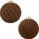 Large Velvet Christmas Ball Ornaments - 6 Inch Flocked Christmas Balls Shatterproof Decorative Hanging Ornaments Set for Xmas Tree Holiday Wedding Party Decor (Brown, 2pcs)