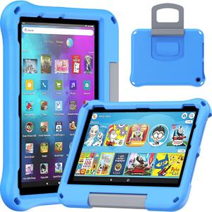 Fire HD 8 Tablet Case for Kids, Amazon Kindle Fire HD 8 & 8 Plus Tablet (2024/2022/2020 Release,12th/10th Generation) Ubearkk Shock-Proof Protective Back Cover Cases with Foldable Stand Holder, Blue