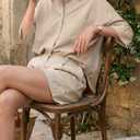 Cicy Bell Womens Summer Oversized Button Down Shirts Half Sleeve V Neck Business Casual High Low Tops Loose Fit Blouses