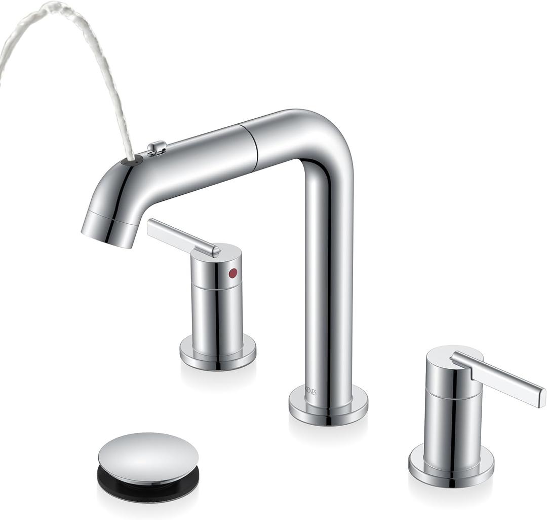 Chrome Pull Down Widespread Bathroom Faucet 8 Inch 2 Handle 3 Hole