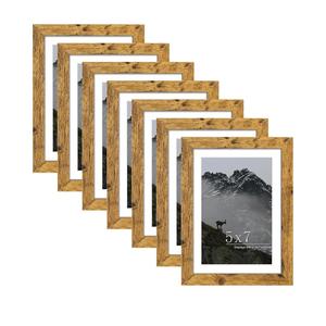 Picrit 5x7 Picture Frame Set of 7, Display 5x7 with Mat or 4x6 without Mat, Photo Frames for Wall Mounting or Table Top Display, Brown