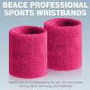 BEACE Sweatbands Sports Wristband for Men & Women -8pcs Moisture Wicking Athletic Cotton Terry Cloth Sweatband for Tennis, Basketball, Running, Gym, Working Out (Black/RoseRed/Green/LT-Blue)