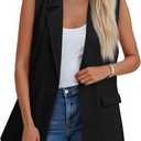 Cicy Bell Women's Sleeveless Blazer Vest Casual Open Front Single Button Summer Jacket with Pockets (Black, XL)