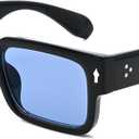 Kursan Square Thick Frame Black Sunglasses for Men Women Trendy Rectangle Sun Glasses Shades UV400 Protection (012 Black/Blue)